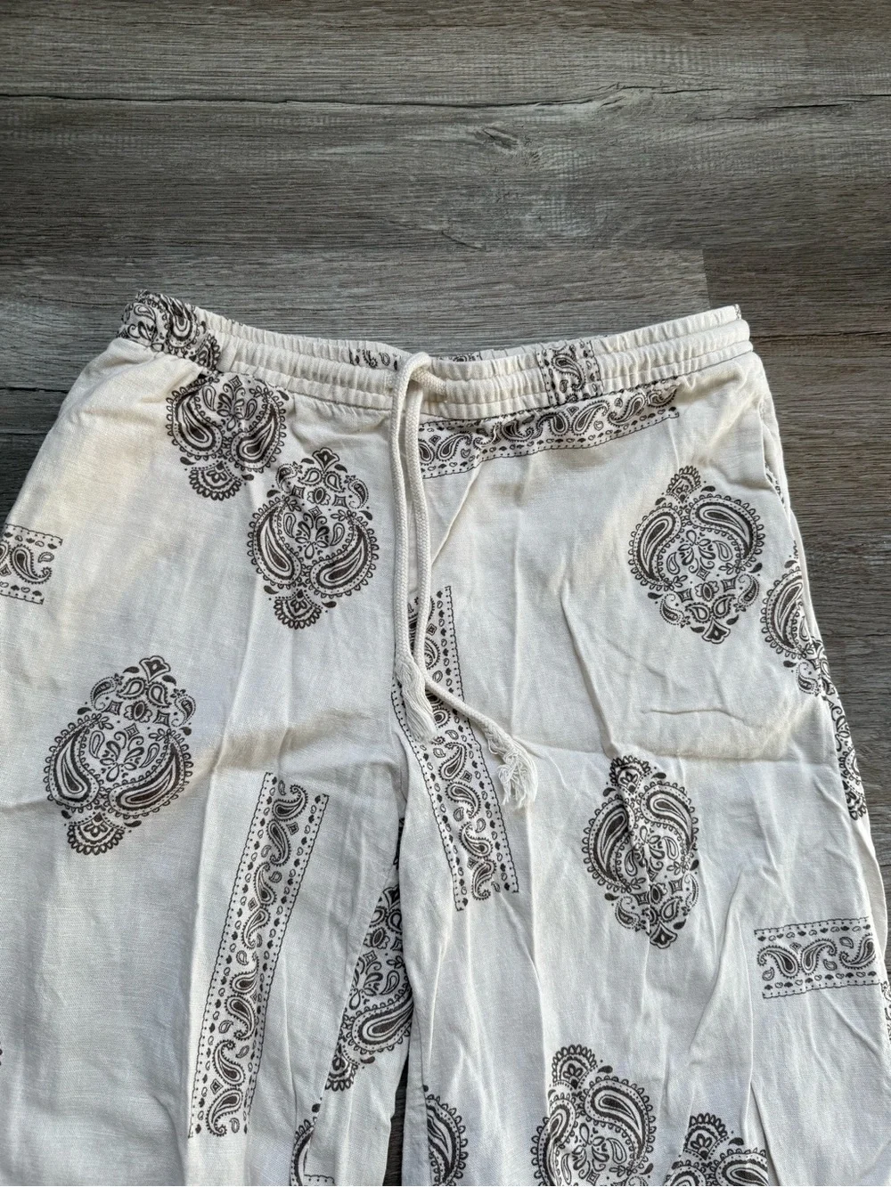 Divided Boho Wide-Leg Printed Lounge Pants Paisley Cream Brown Hippie Boho XXS - Picture 3 of 7